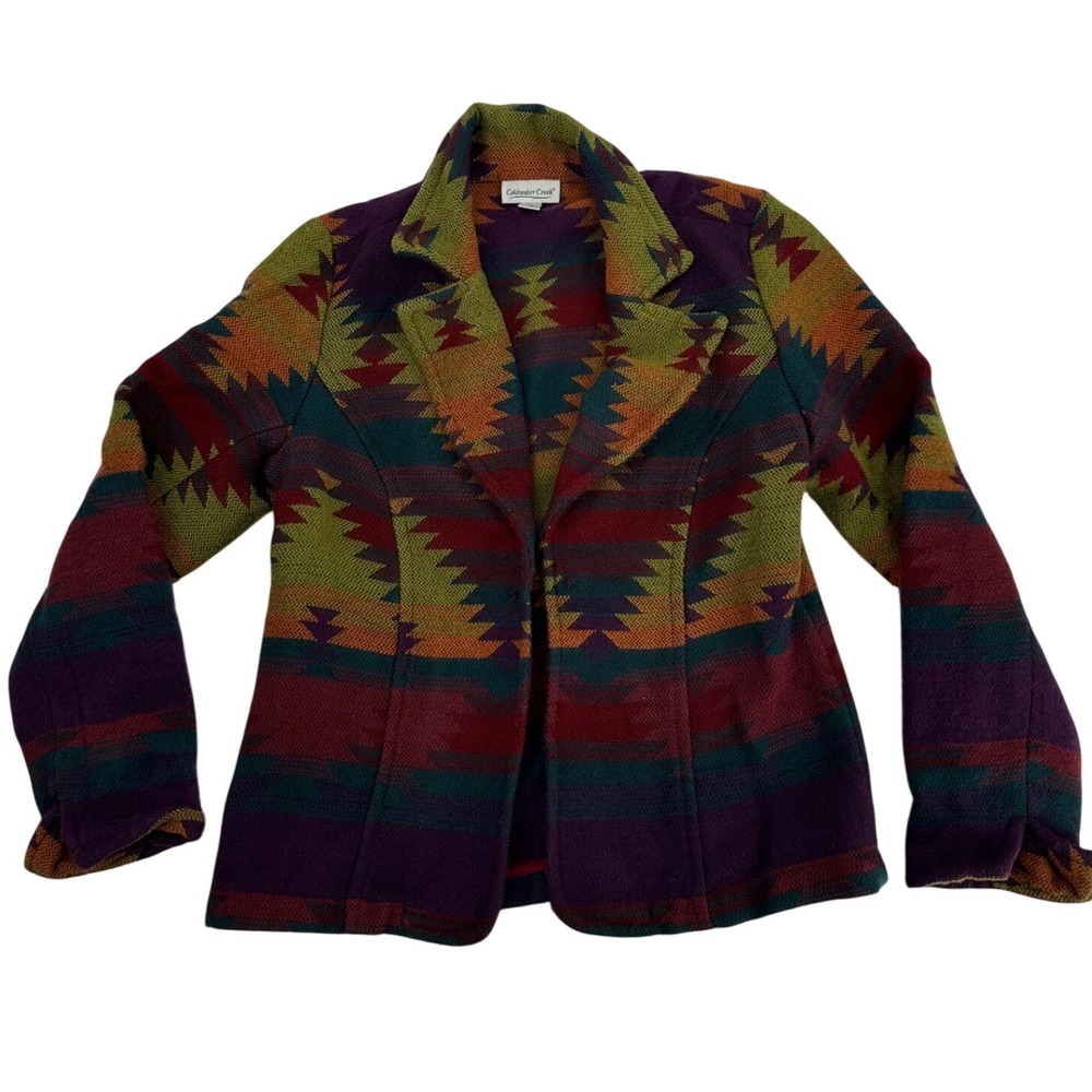 Coldwater Creek Women XS Southwestern Geometric Blazer Jacket Purple Multicolor